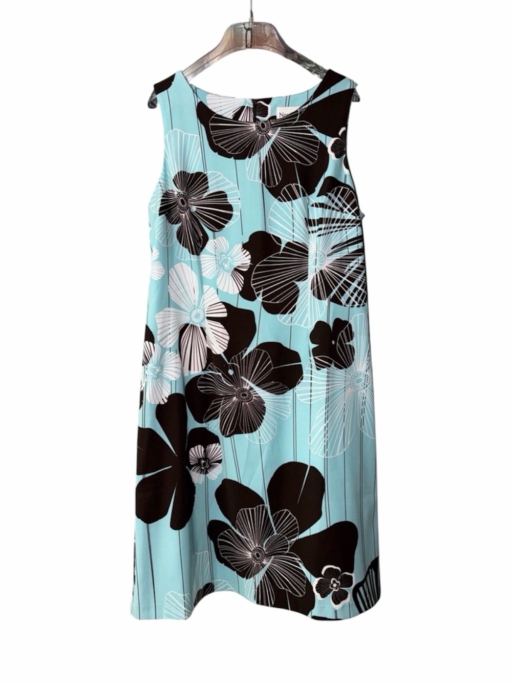 NorthStyle Aqua Floral Midi Dress with Black & White Blossoms